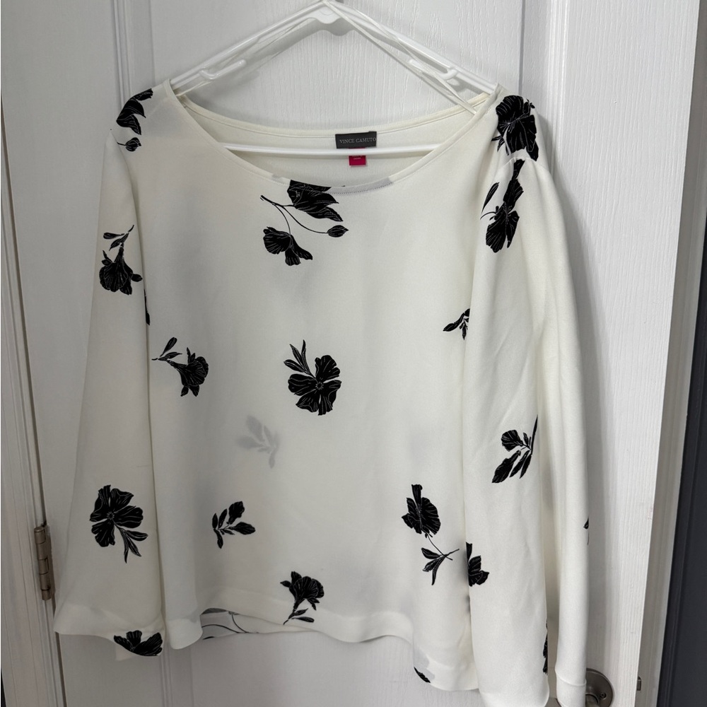 Vince Camuto White Blouse with Black Floral Design